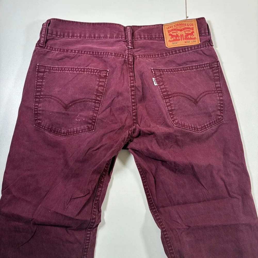 Levi's 513 Slim Straight Jeans 32x29 Burgundy Maroon USA Cowboy